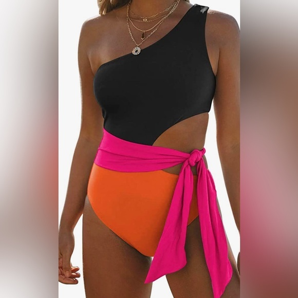 🌼 LILLUSORY women’s one piece swimsuit. One Shoulder. Size Lg‎ - Picture 1 of 7